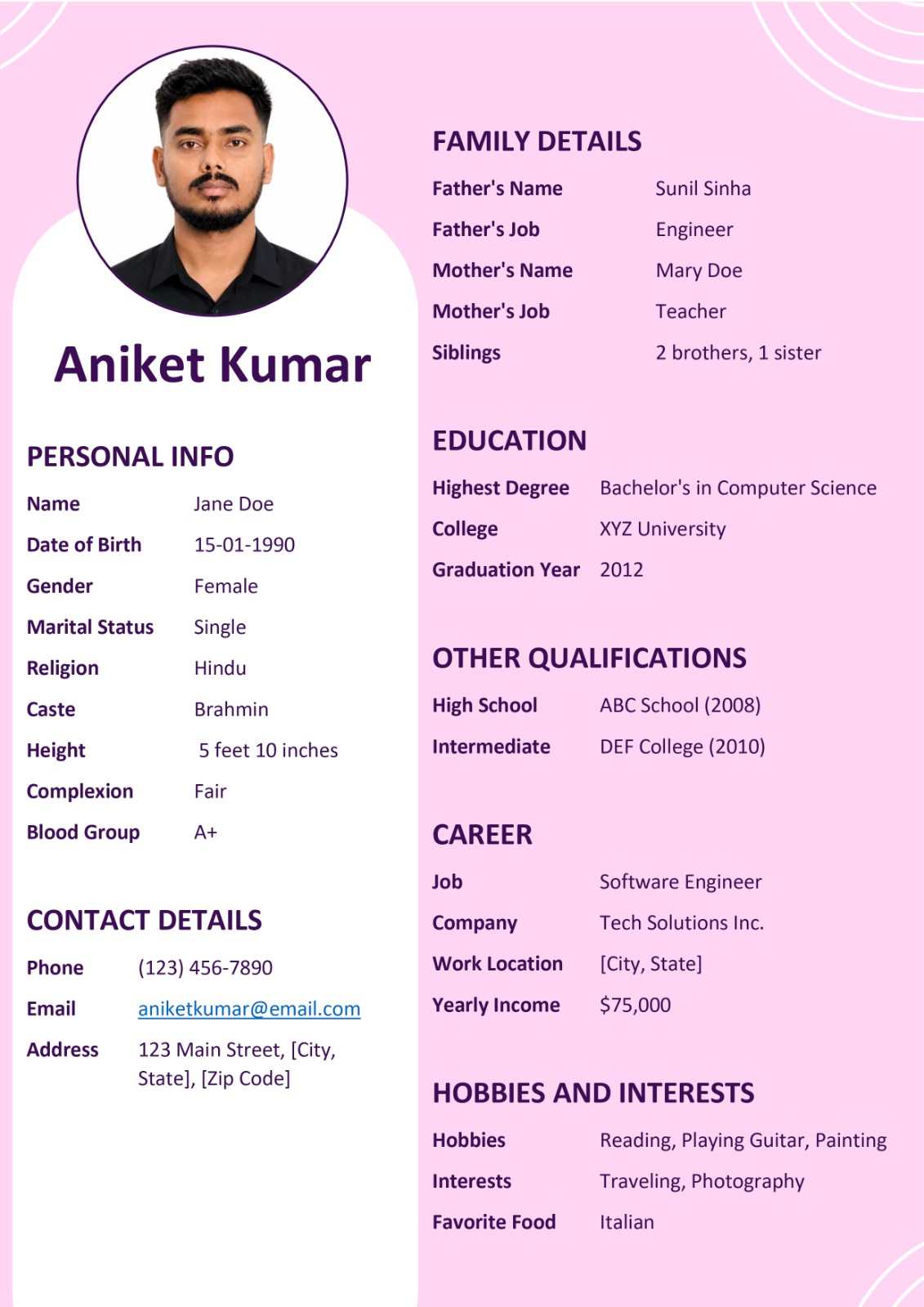 Marriage Biodata