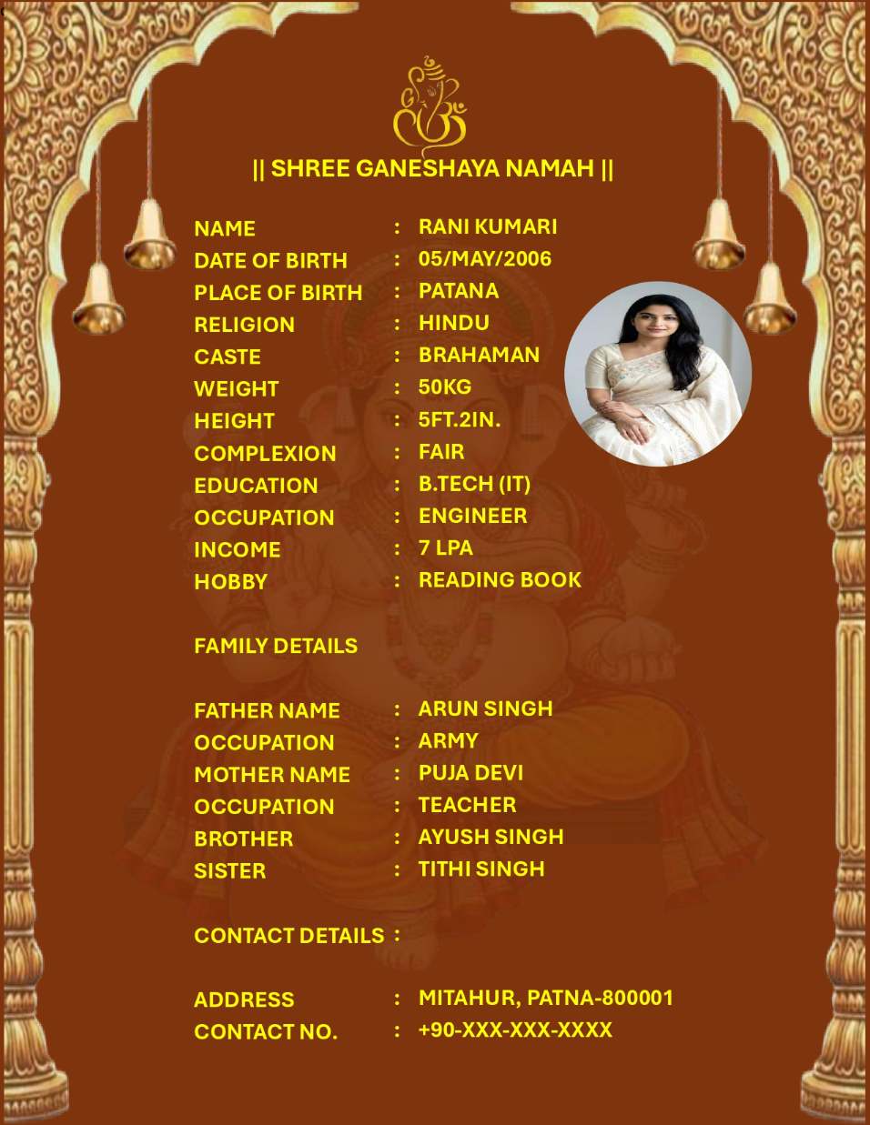 Marriage Biodata For Girls