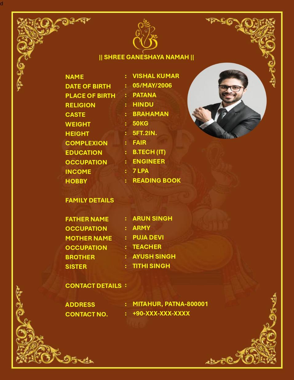 Marriage Biodata For Boys